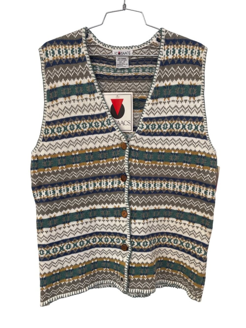 Vintage 90s I.C. Isaacs Sweater Vest Medium Button Front Stripes Deadstock NEW